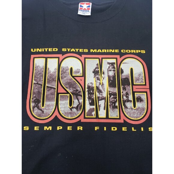 Vintage USMC United State Marine Corp Semper Fidelis Black T Shirt Size 2XL - Picture 3 of 14